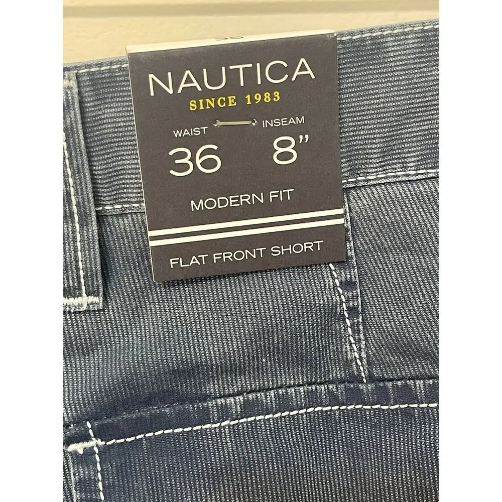 Nautica Modern Fit Flat Front Shorts  Blue 36‎ NWT